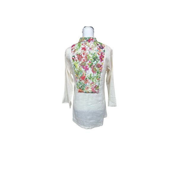 Boho Chic 100% Linen Floral Panel Tunic, Size S, Made in USA - Picture 1 of 15